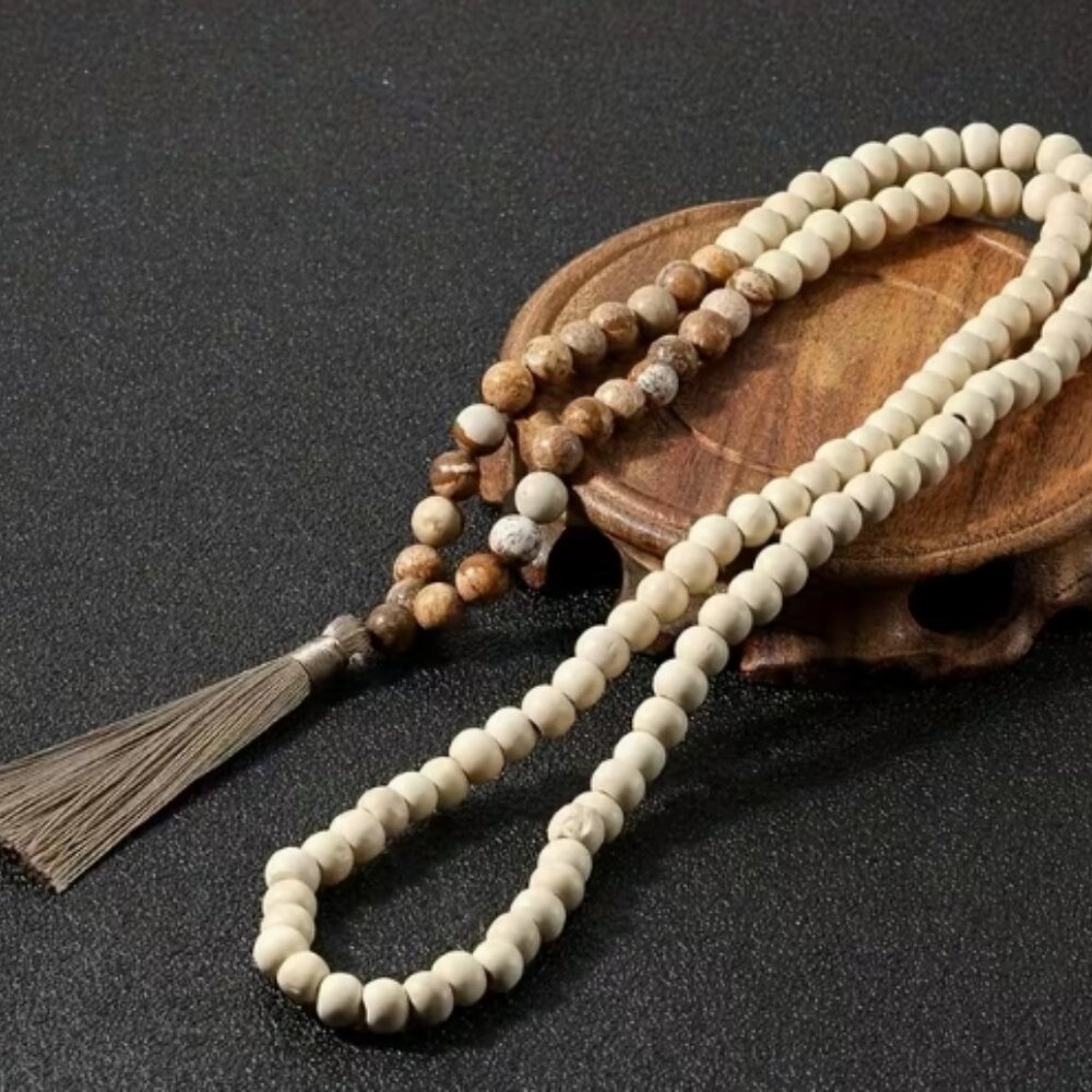 Gifts of Nature Genuine Picture Jasper Necklace with painted natural wood beads.